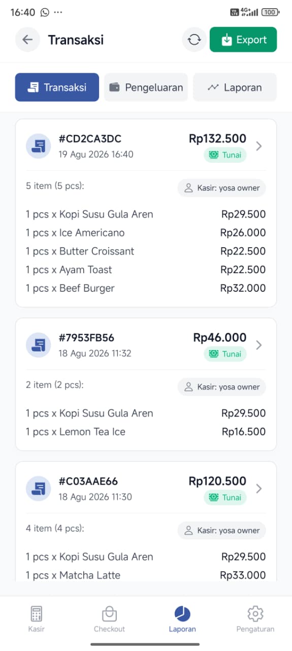 Tampilan Transaksi KasirGo+